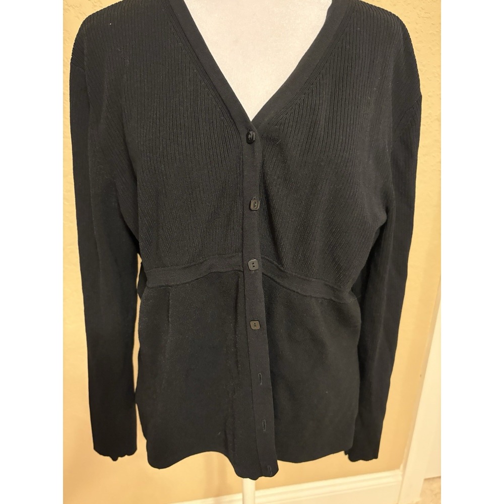 Talbots Black Ribbed Classic Cardigan, Black, XL
